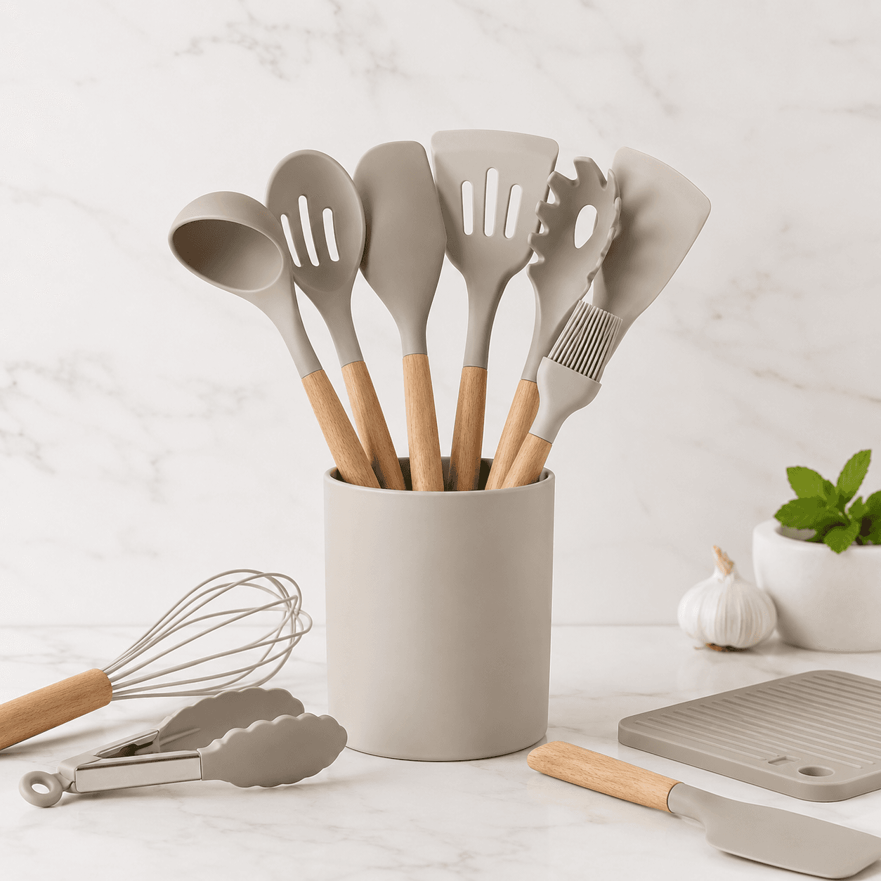Silicone kitchen tools set product photo for home and kitchen sourcing