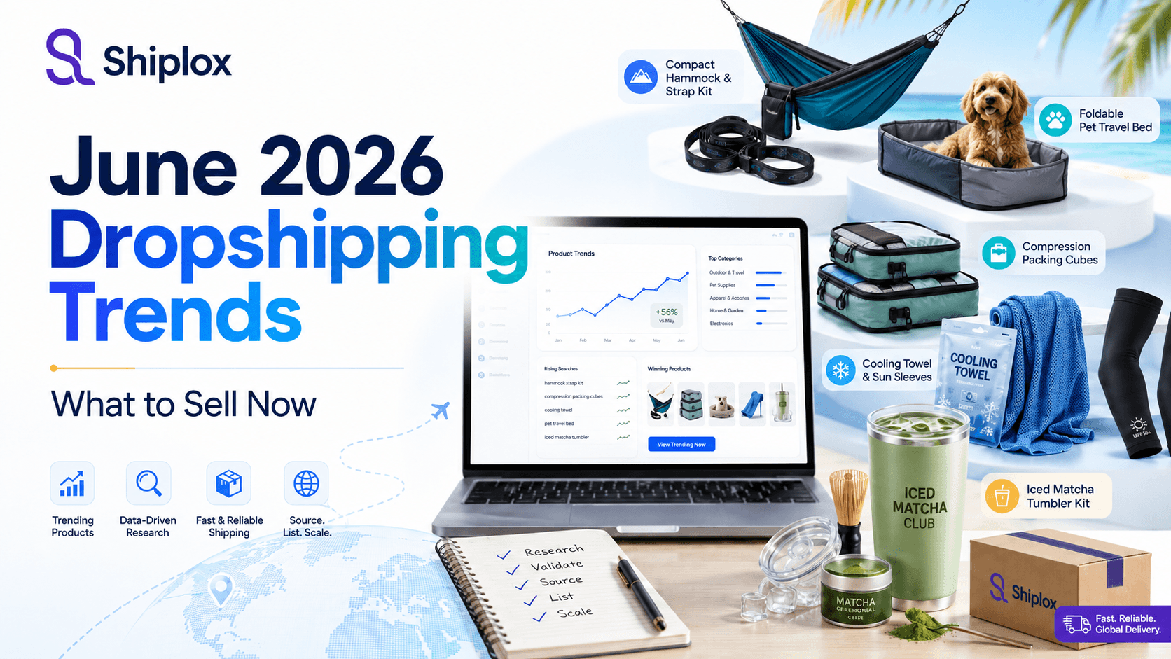June 2026 Dropshipping Trends Blog Banner June 2026 dropshipping trends banner showing ecommerce product research, TikTok trend signals, and China sourcing checks