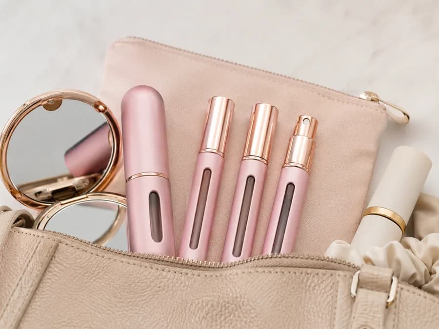 Travel Fragrance Atomizer Set Product Image Travel fragrance atomizer set in cosmetic bag for scent stacking accessory sourcing