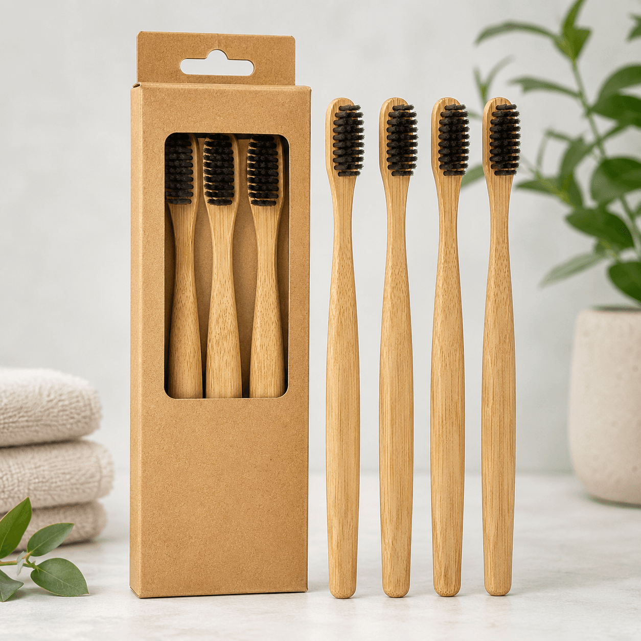 Bamboo Toothbrush Set Bamboo toothbrush set product photo for eco beauty sourcing from China
