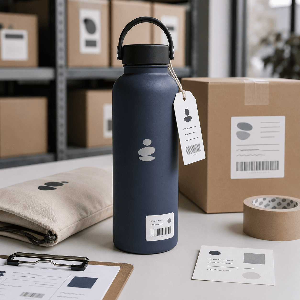 Custom logo water bottle with branded packaging